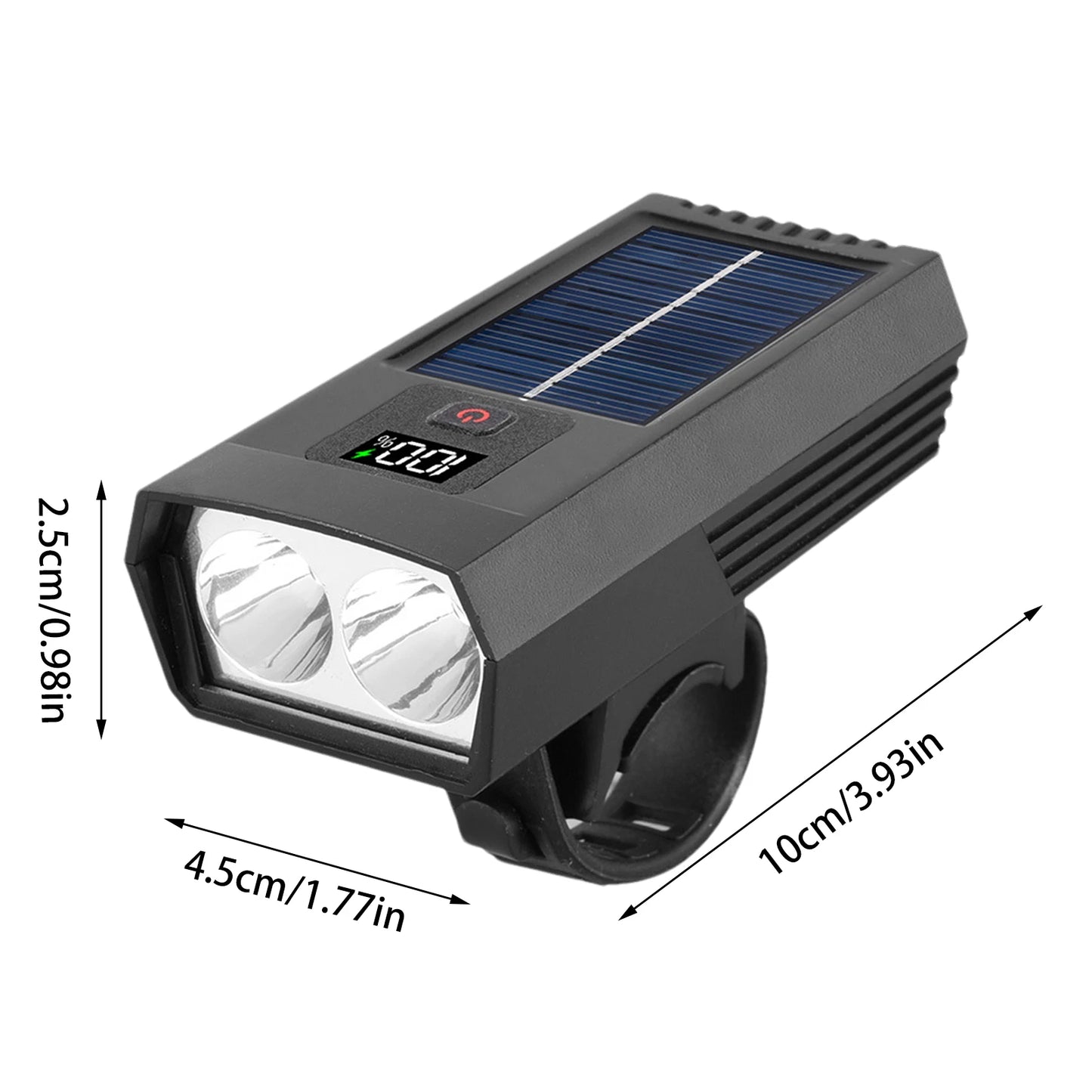 Solar Rechargeable Bike Headlight with LED Display