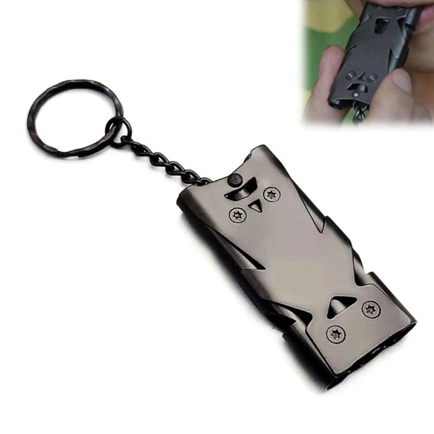 Portable 180dB Triple Pipe Stainless Steel Survival Whistle with Keychain