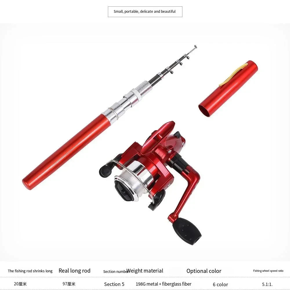 20cm Portable Pocket Telescopic Mini Fishing Pole Pen Shape Folded Fishing Rod with Reel