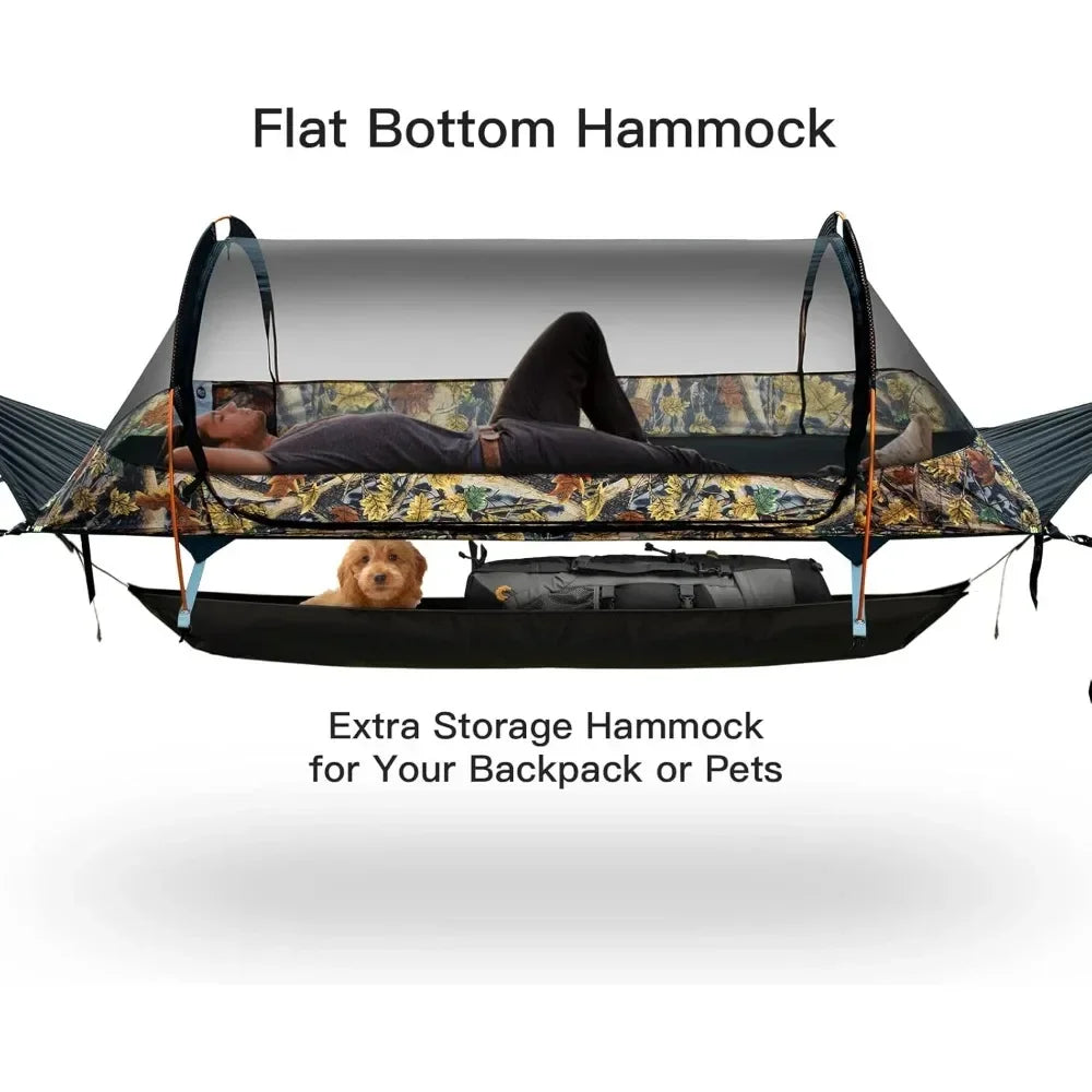 1 Person Flat Lay Camping Hammock Tent with Mosquito Net & Waterproof Rainfly