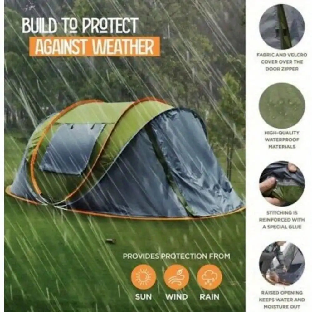 Waterproof Camping Tent - 4-Person Easy Pop Up Tent with 2 Doors