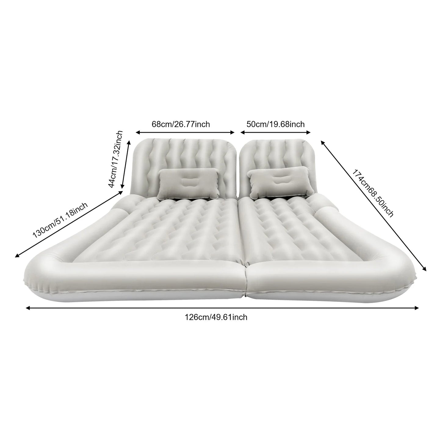 Inflatable Travel Bed with Headrest Foldable PVC Camping Mattress & Soft Flocking Cushion