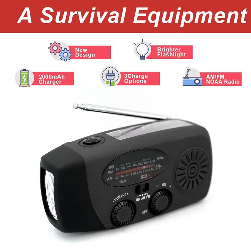 Solar Hand Crank Emergency Radio with AM/FM/SW, Flashlight & 2000mAh Power Bank