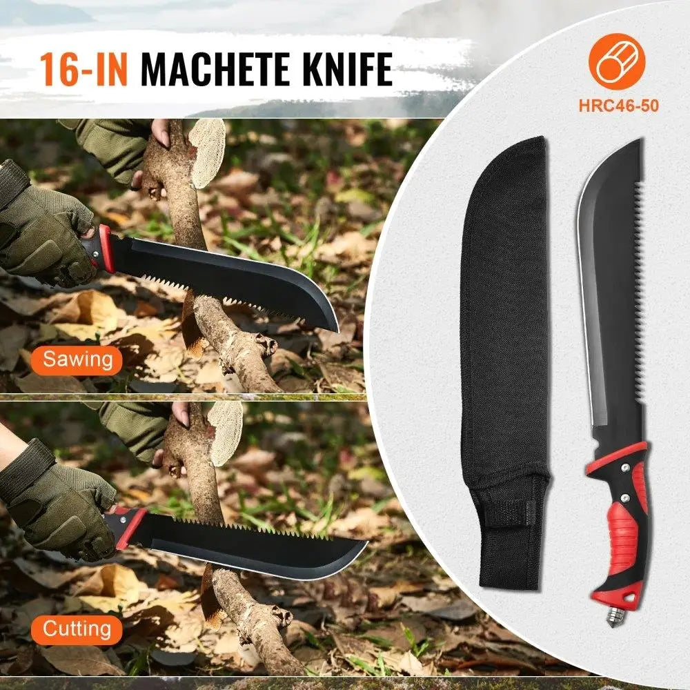 Camping Hatchet Machete Knife Set with Sheath Flashlight and Paracord/Survival Gear