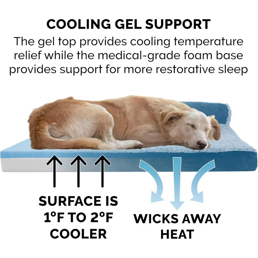 Cooling Gel Dog Bed with Removable Bolsters & Washable Cover for Medium & Large Dogs