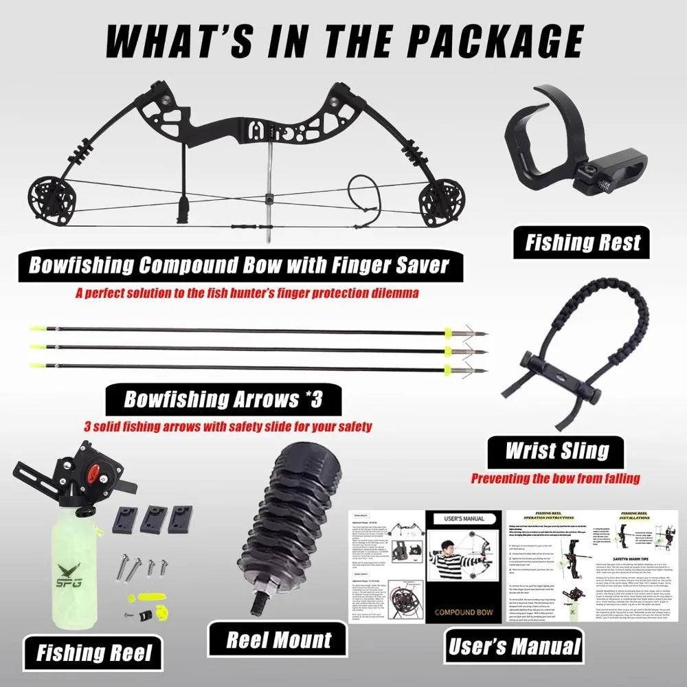 Archery Bowfishing Kit - Professional Powerful 30-60 lbs Compound Bow for Bowfishing with Full Bowfishing Gears