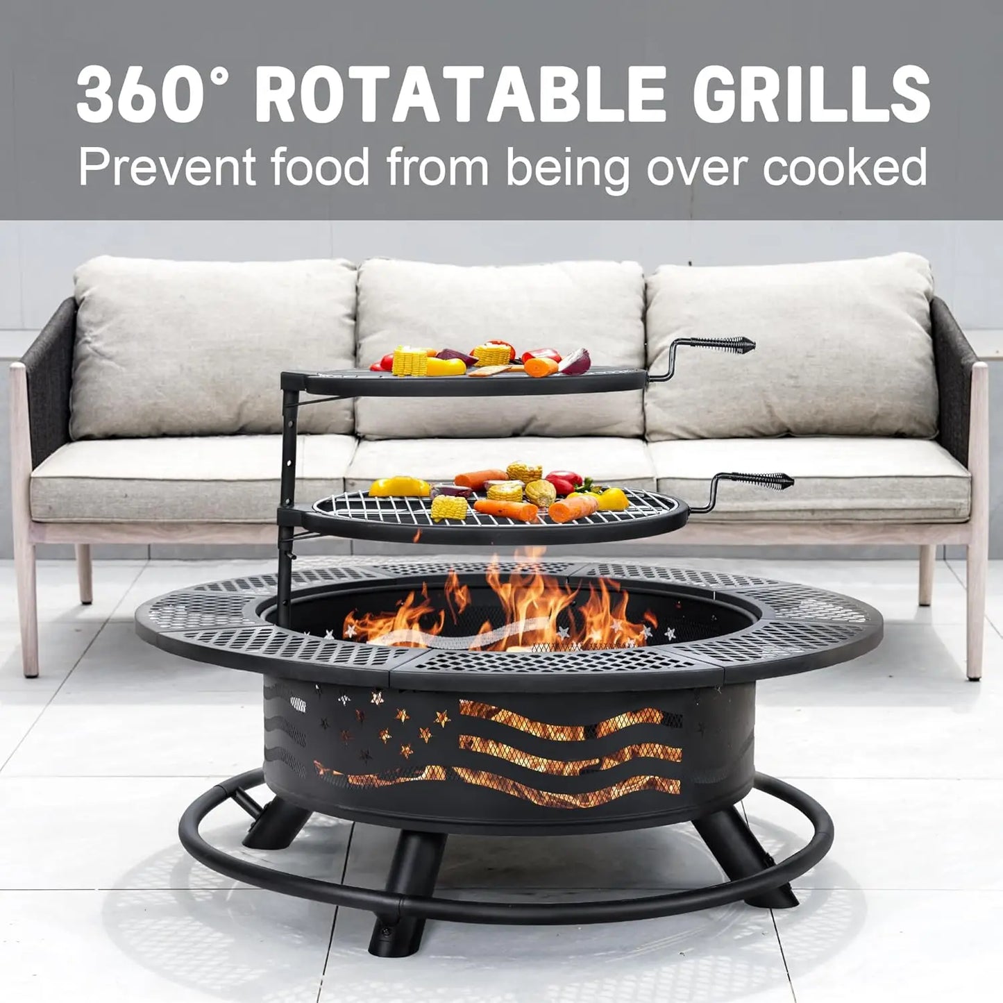42 Inch Outdoor Fire Pit Grill with Cooking Grates and Lid