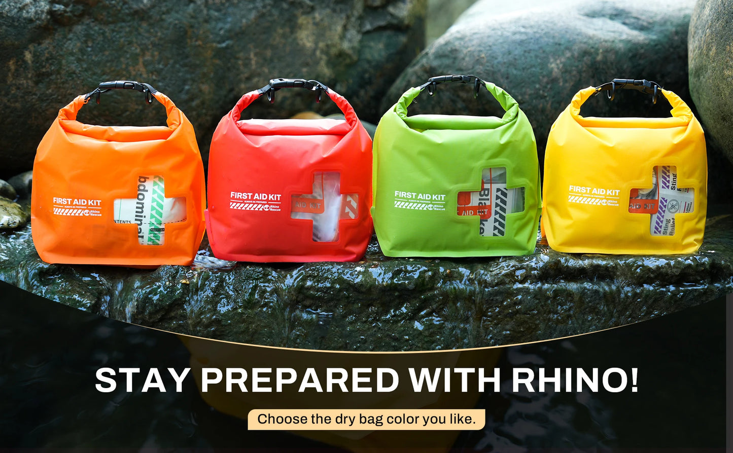 RHINO RESCUE Waterproof First Aid Kit, Lightweight, Emergency Survival Supplies for Outdoor Kayak & Swimming