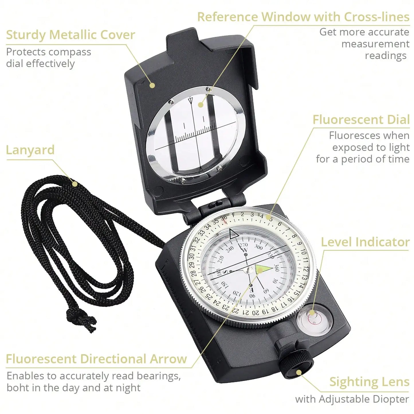 Multifunctional Military Sighting Compass with Bubble Level