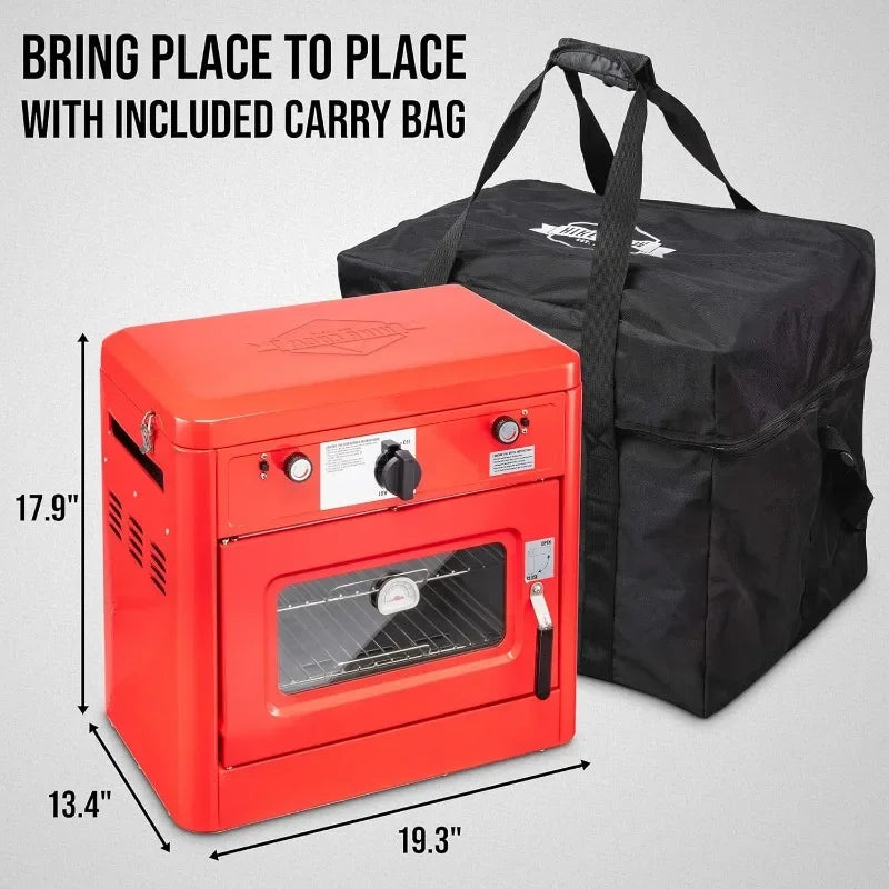 Outdoor Gas Camping Oven w/Carry Bag | CSA Approved Portable Propane-Powered 2-Burner Stove & Oven | Auto Ignition