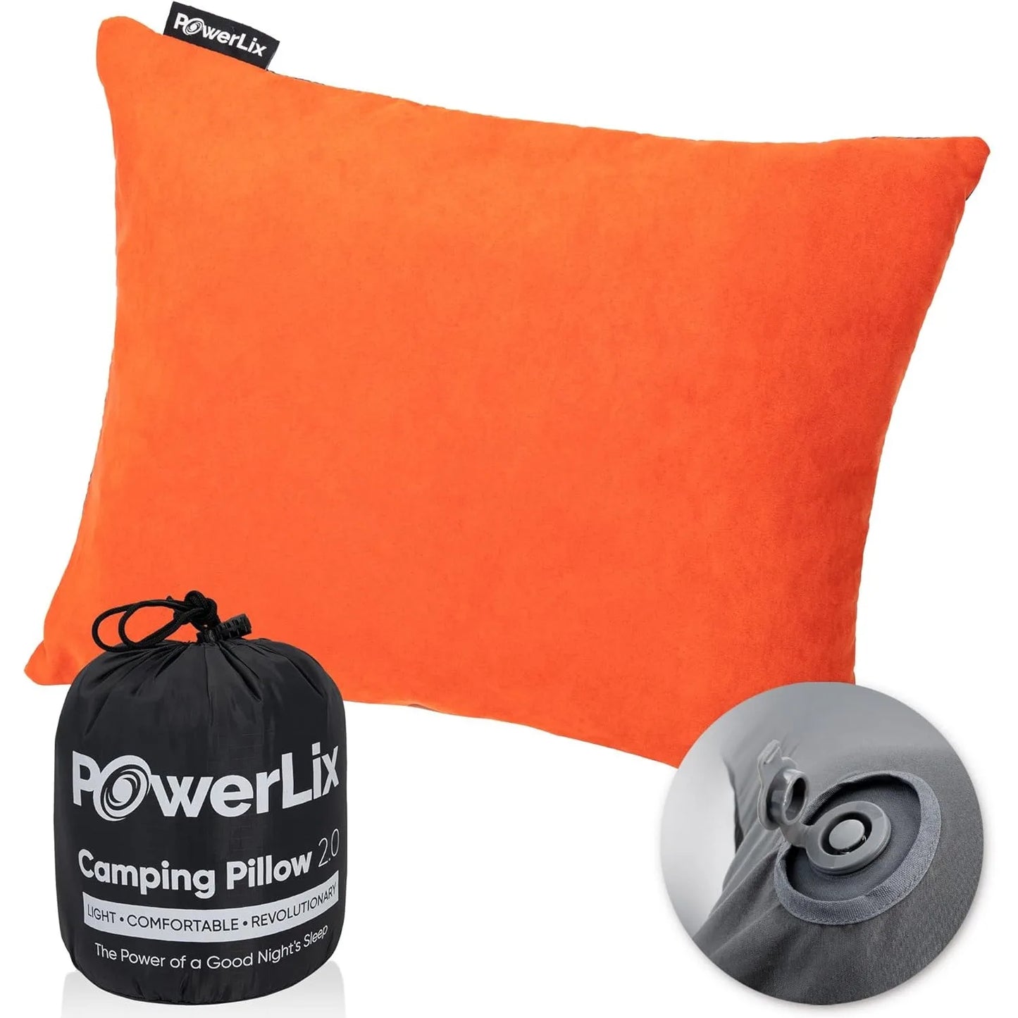 POWERLIX Camping Pillow – Memory Foam & Inflatable Travel Pillow with Washable Cover