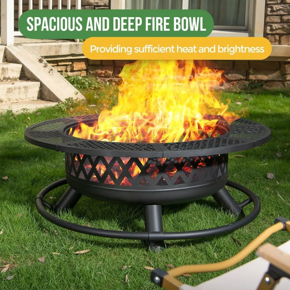 36 Inch Wood Burning Fire Pit with Grill and Lid