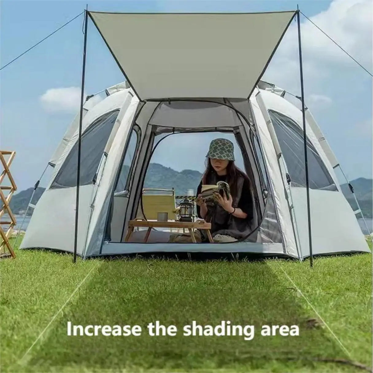 Portable Waterproof 4-Person Family Camping Tent with Skylight