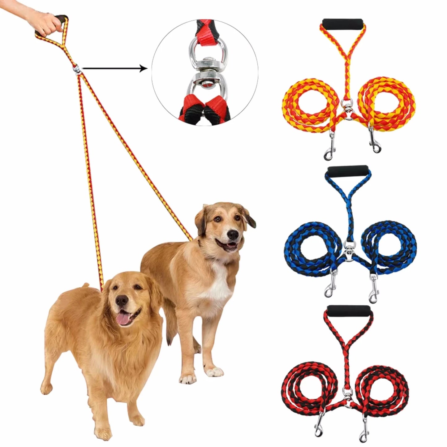 Tangle-Free Dual Dog Leash with 360° Rotation