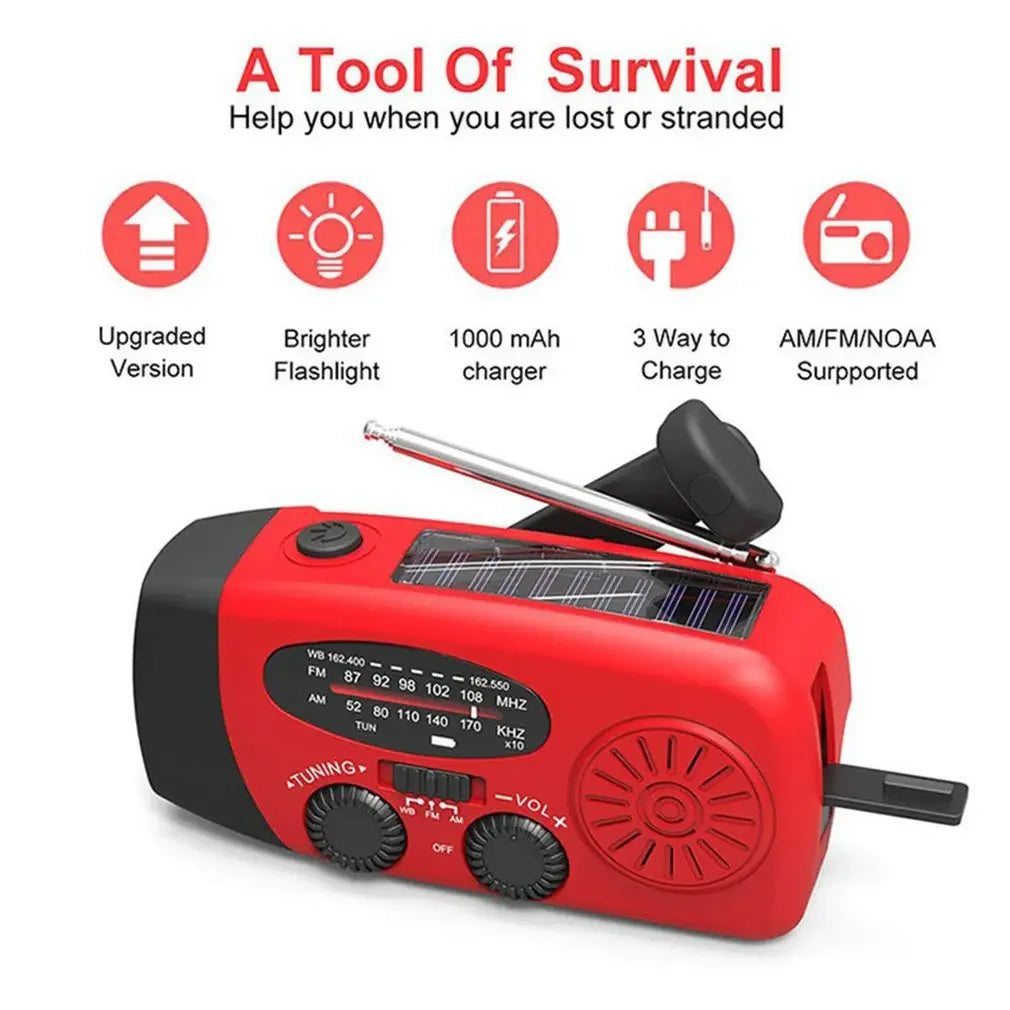 Emergency Solar Hand Crank Weather Radio with LED Flashlight & Charger