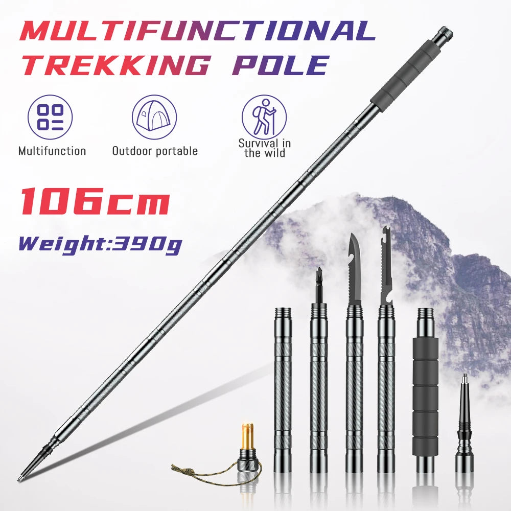 Collapsible Multifunction Trekking Pole for Hiking & Climbing with Tools