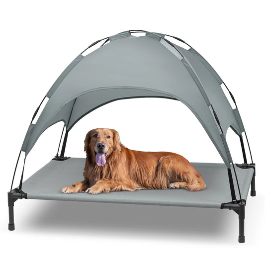 Elevated Dog Bed with Removable Canopy Portable Raised Cooling Cot for Outdoor Pets