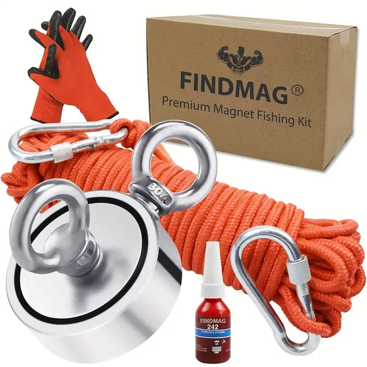 FINDMAG Double Sided Fishing Magnet Kit 750 lbs Pulling Force