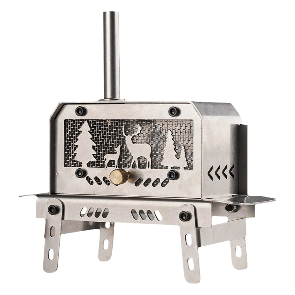 Portable Stainless Steel Wood Stove with Chimney for Camping & Backpacking