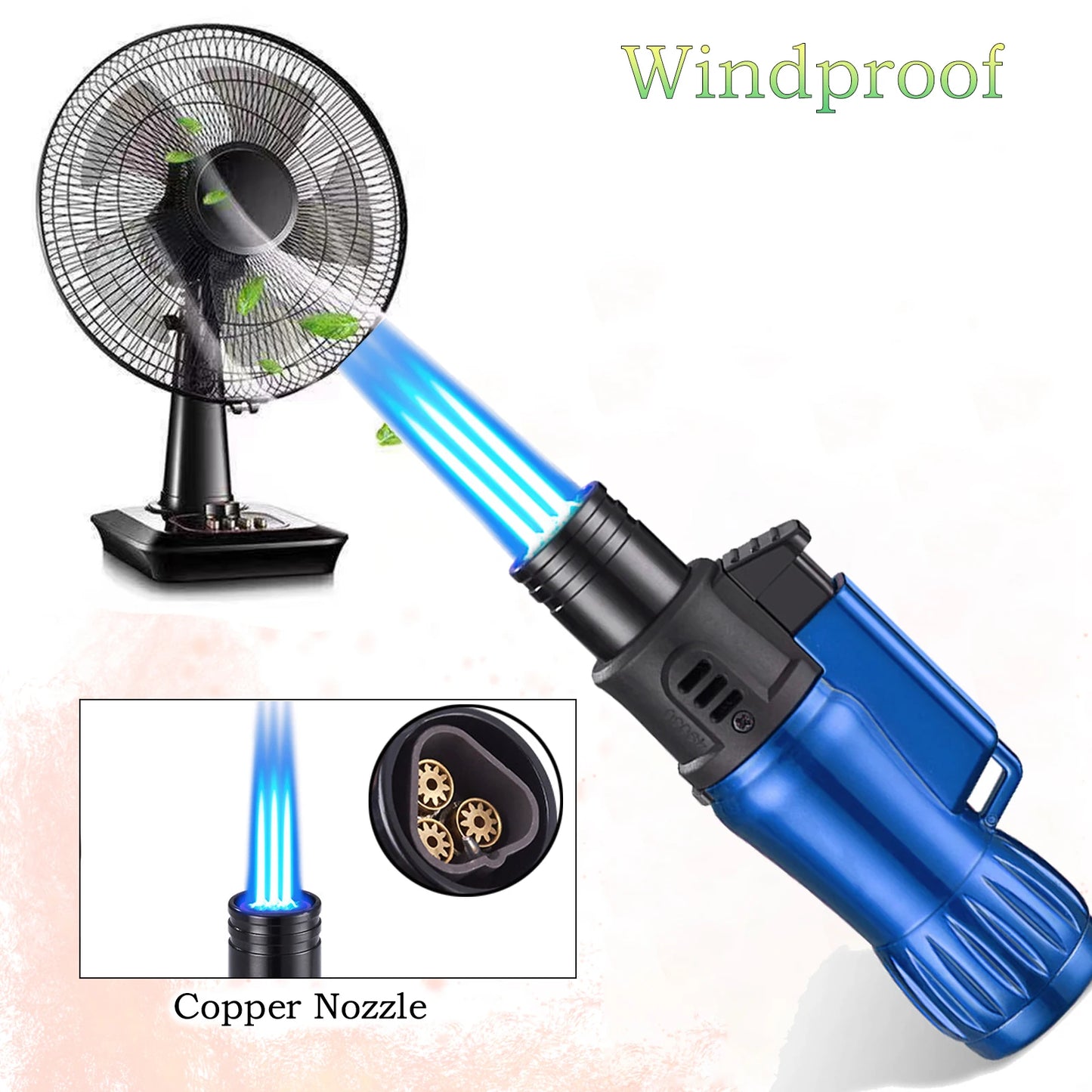 2-Piece Triple Jet Flame Torch Lighter Set Windproof Refillable