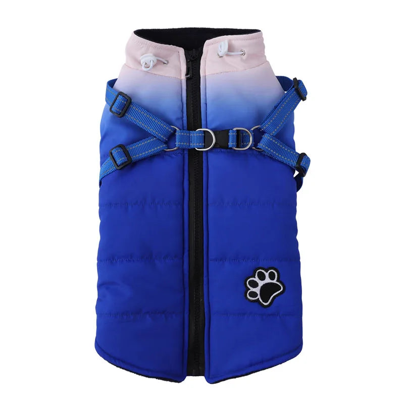 Reflective Winter Dog Jacket with Built-In Harness