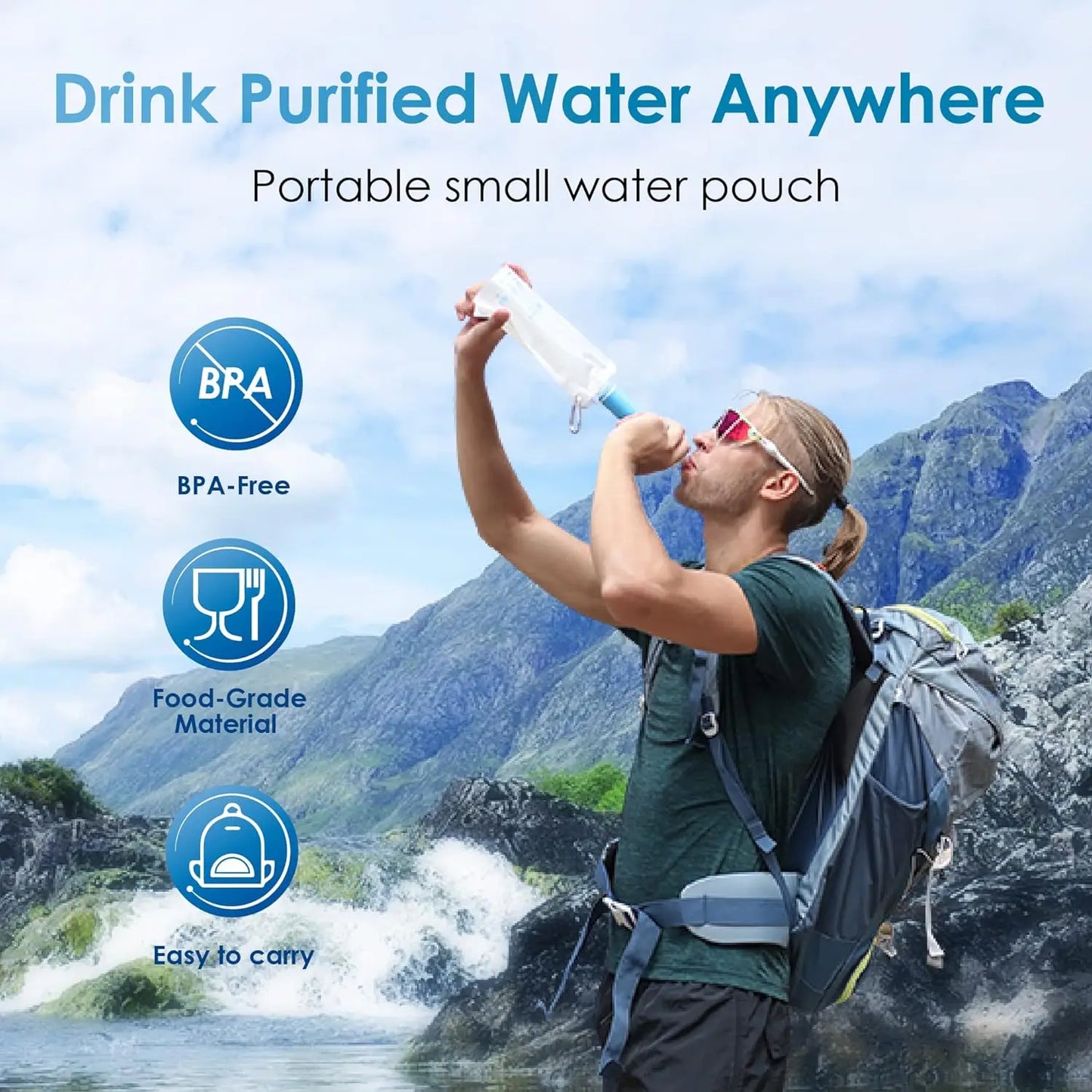 Waterdrop Gravity Water Filter Straw, Camping Water Filtration System, Water Purifier Survival for Travel