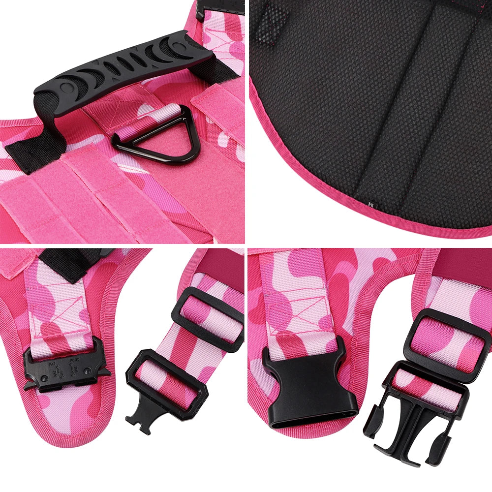 Pink Camouflage Adjustable Dog Harness and Leash for Large & Medium Dogs