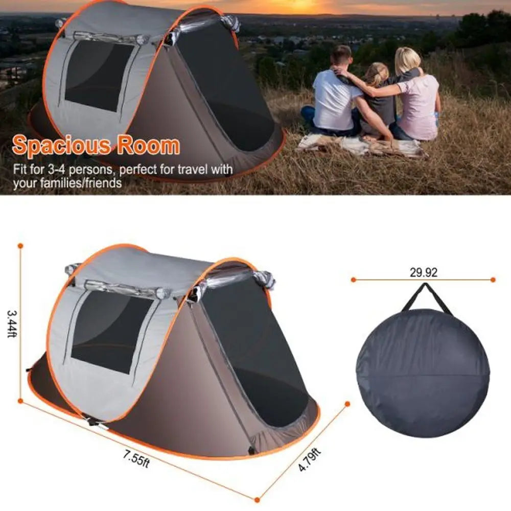 Pop-Up Waterproof Camping Tent with Mosquito Net Windows and Carry Bag