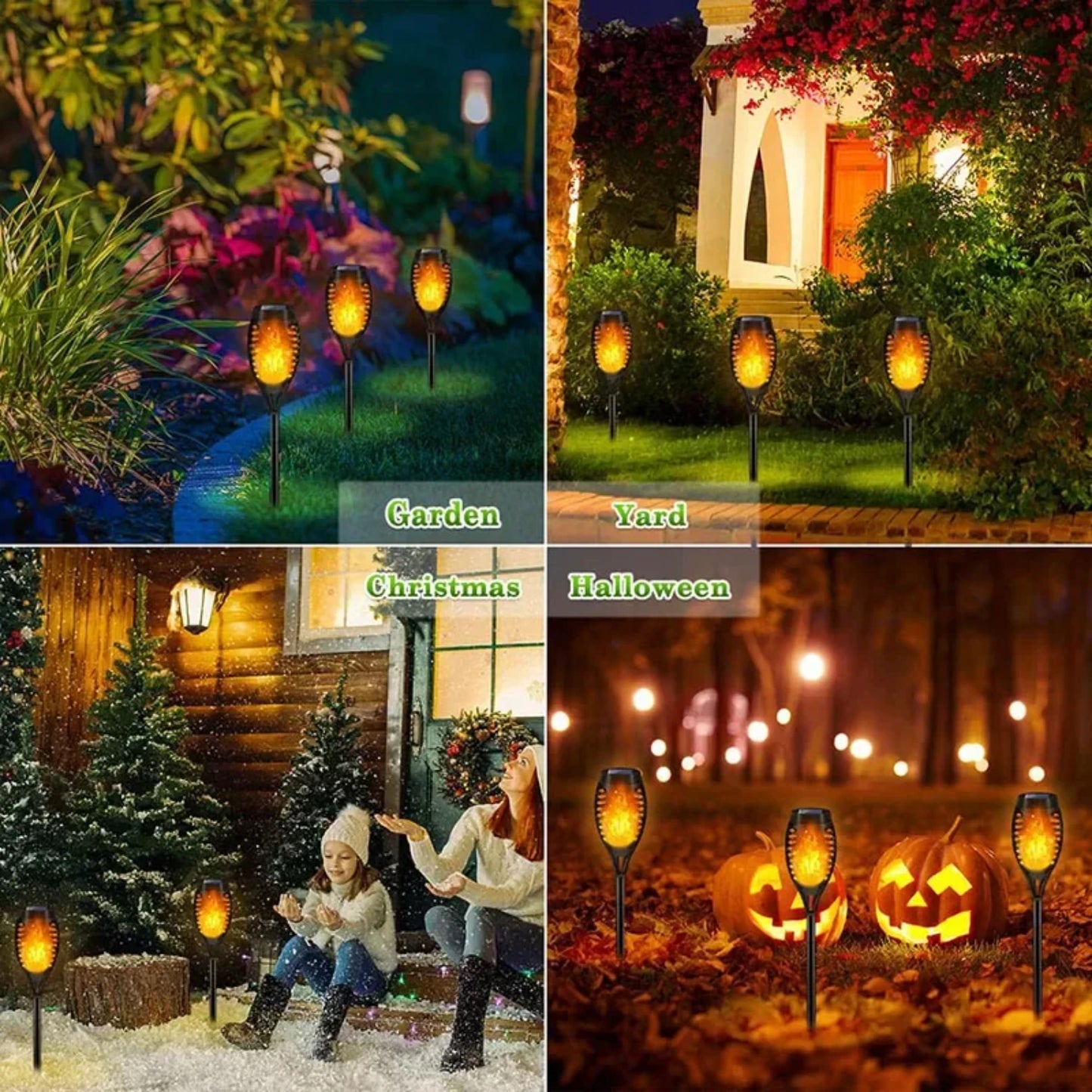 1, 2 or 4 Outdoor Waterproof Solar Torch Lights LED Flickering Flame Lamps