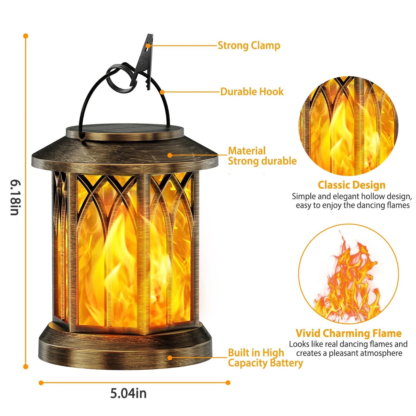 2 Pack Solar Flickering Flame Lanterns Outdoor Hanging Lights