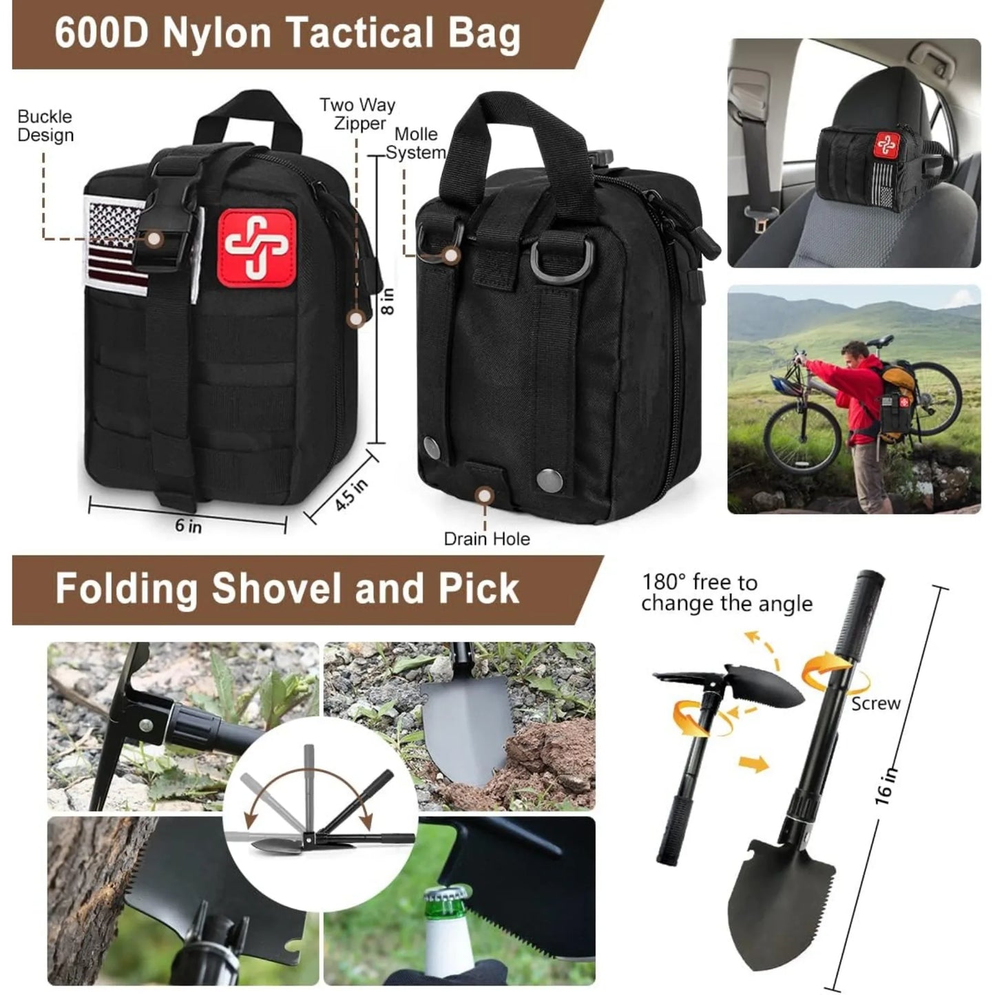 238 Pieces Emergency Survival Kit with Tent and Molle Pouch