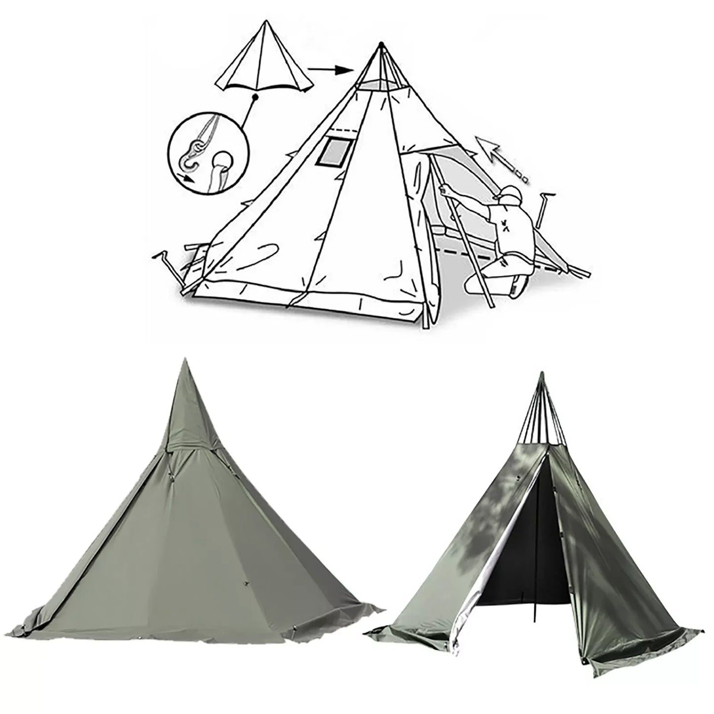 4 Season Waterproof Teepee Camping Tent with 2 Doors and Breathable Design