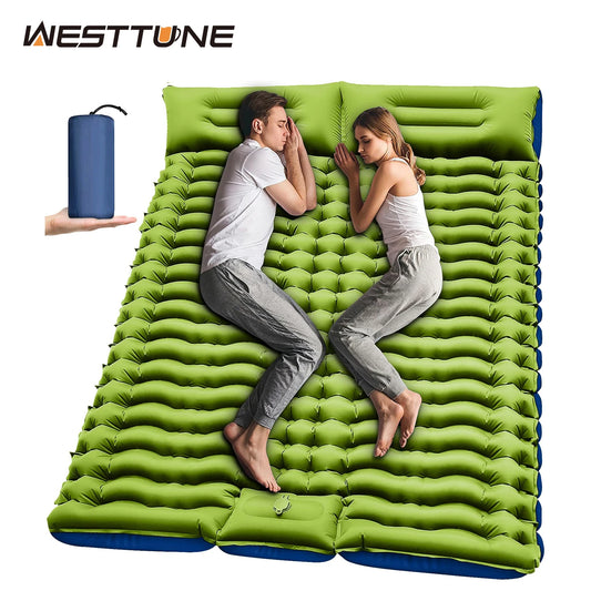 WESTTUNE 4" Thick Double Sleeping Pad with Built-in Foot Pump & Pillows for Backpacking & Hiking