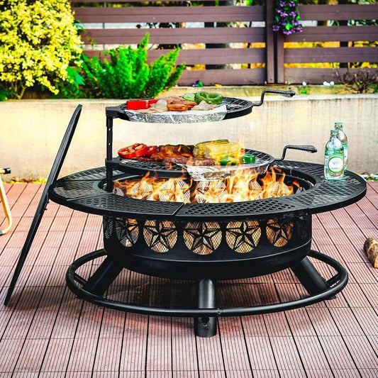 42 Inch Outdoor Fire Pit Table with Grills and Fire Poker