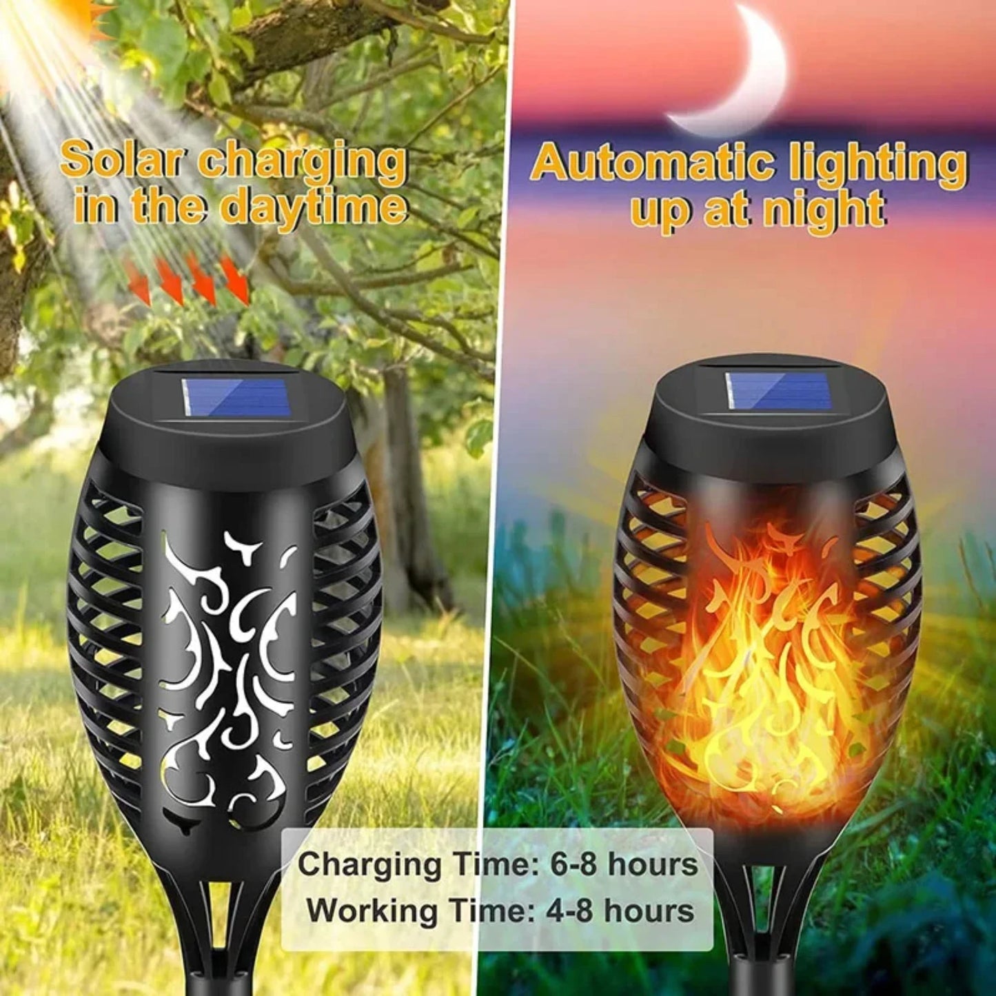 1, 2 or 4 Outdoor Waterproof Solar Torch Lights LED Flickering Flame Lamps