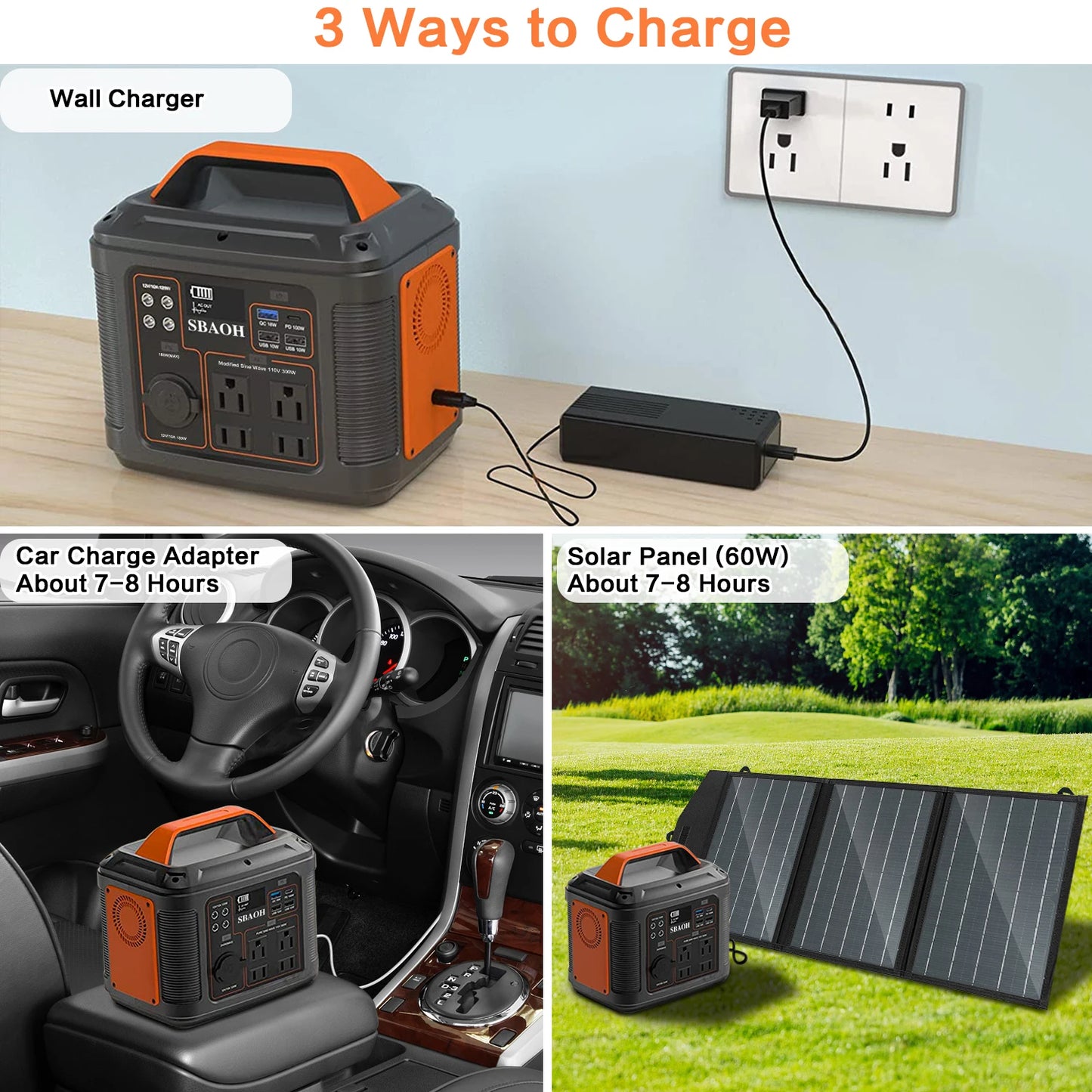 Portable Power Station 300W 296Wh Solar Generator LED Flashlight