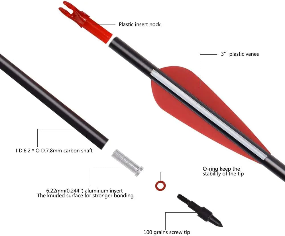Carbon Hunting Arrows for Compound Bows 26 to 30 Inch Pack of 6 or 12