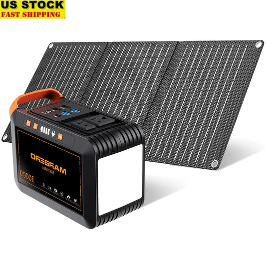 111Wh Portable Power Station with 30W Solar Panel & Multi-Output