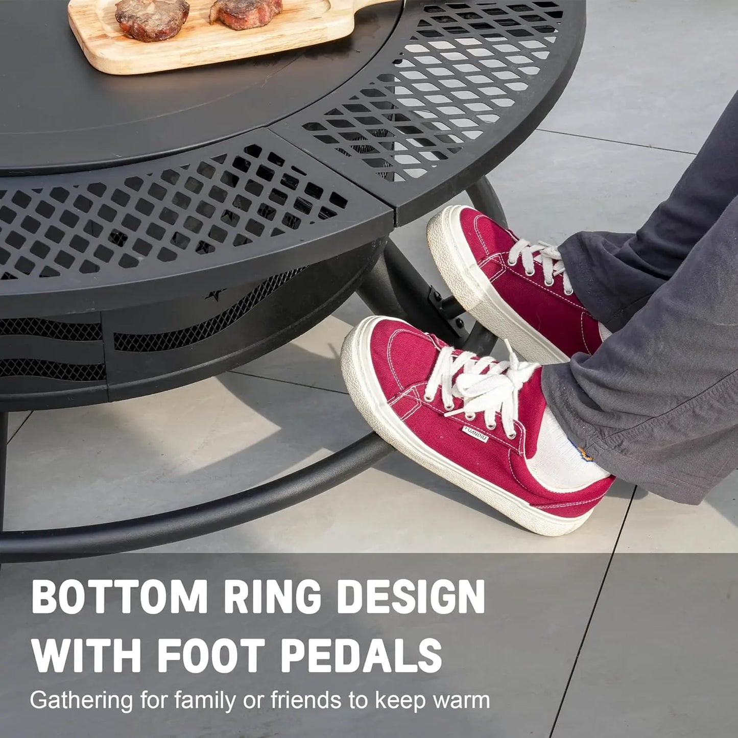 42 Inch Outdoor Fire Pit Grill with Cooking Grates and Lid