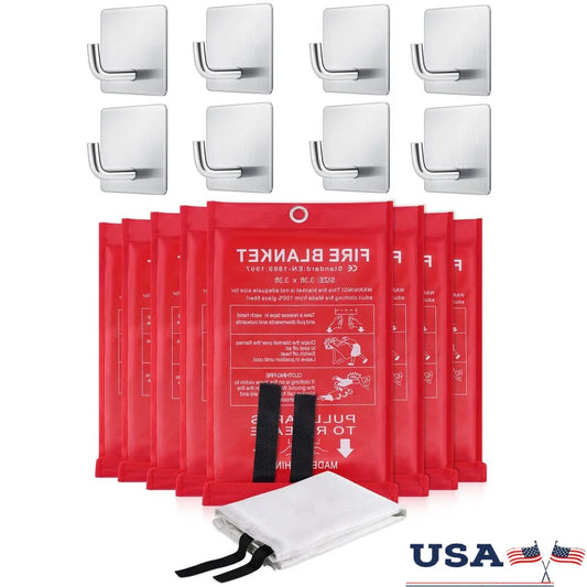 8-Pack Fire Blanket 40x40 Inches with Stainless Steel Hooks for Emergency & High-Temperature Protection