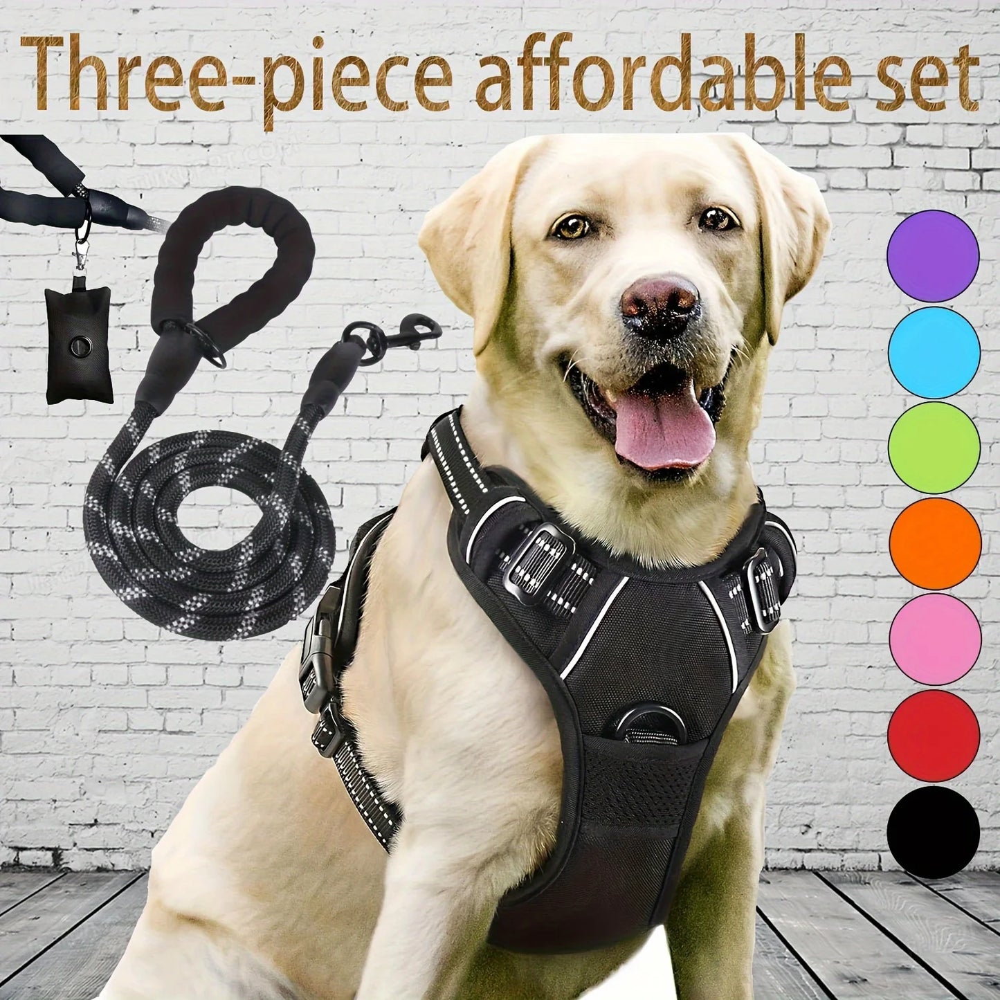 3-Piece Escape-Proof Dog Harness Set with Leash