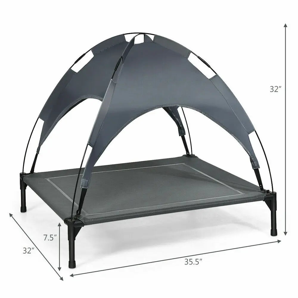 36" Portable Elevated Dog Cot Outdoor Cooling Pet Bed w/ Removable Canopy Shade