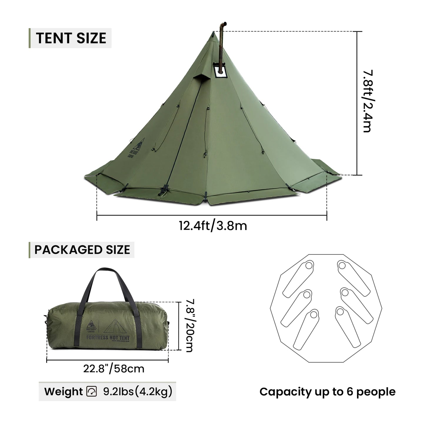 OneTigris Rock Fortress 4 Season Tipi Tent with Stove Jack
