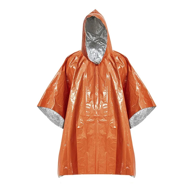 Reversible Emergency Waterproof Poncho with Reflective Thermal Blanket for Outdoor Survival