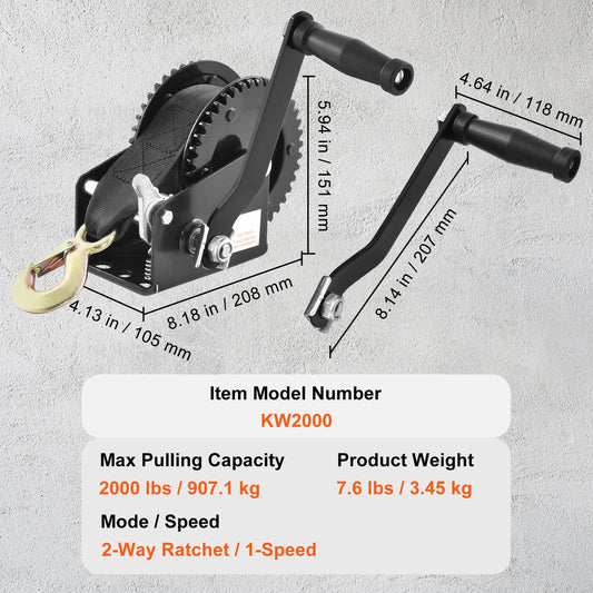 Heavy Duty Hand Winch with Strap and Ratchet