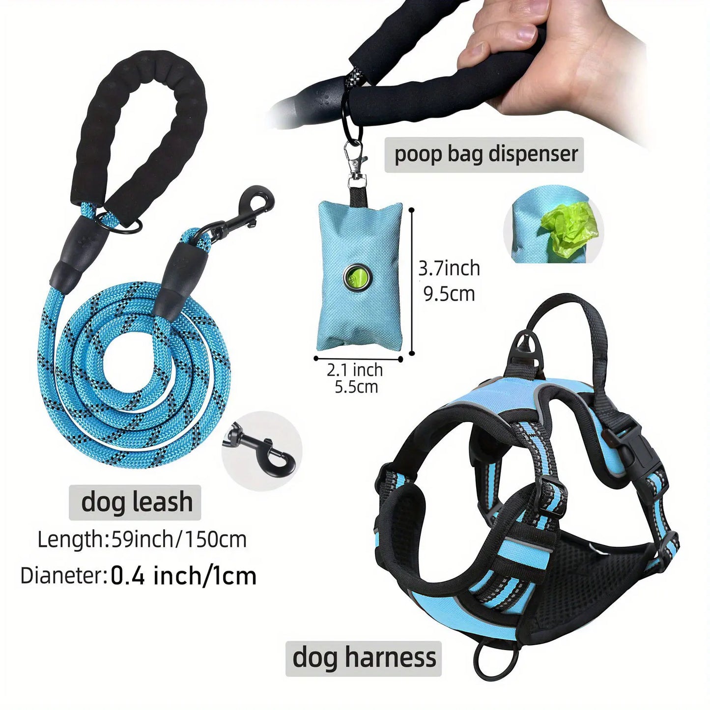 3-Piece Escape-Proof Dog Harness Set with Leash