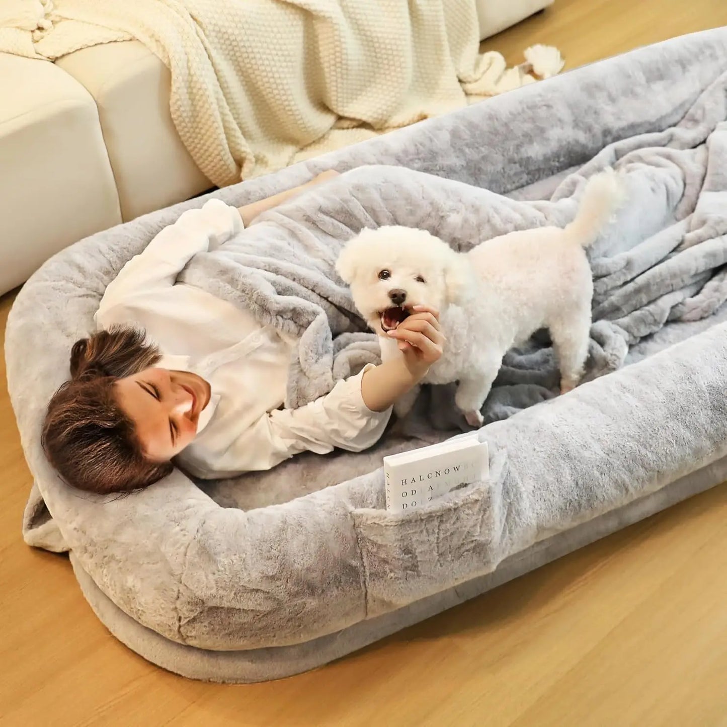 Human Size Dog Bed for Adults 71" Orthopedic with Washable Waterproof Cover in Grey or Black