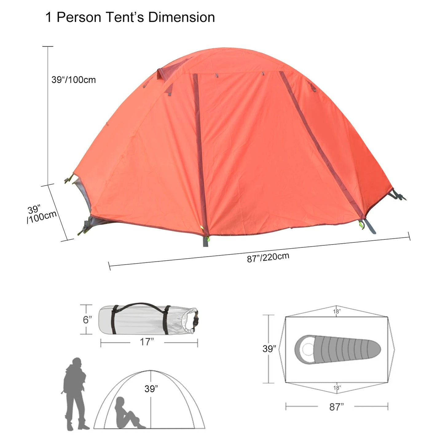 Desert Fox 1-Person Lightweight Hiking Tent for Camping, Biking, and Climbing