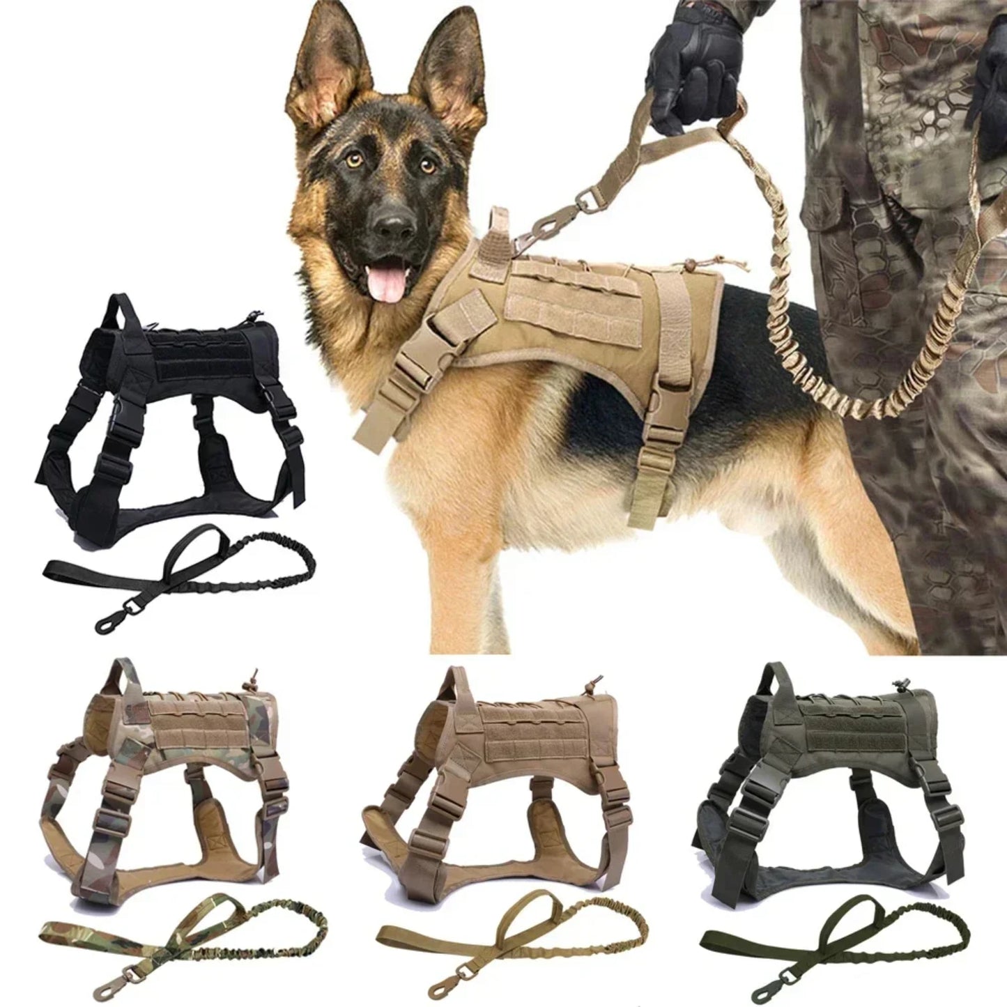 Military Adjustable Dog Harness Leash and Collar Set