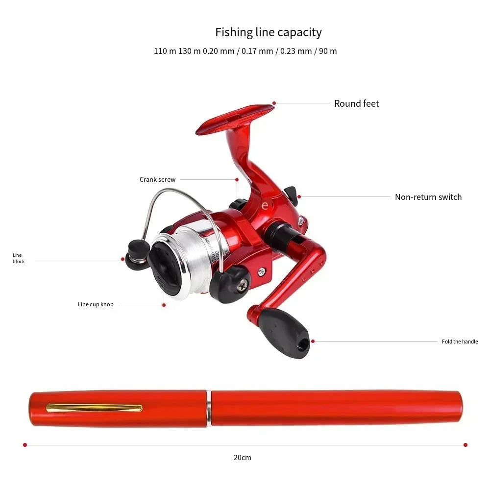 20cm Portable Pocket Telescopic Mini Fishing Pole Pen Shape Folded Fishing Rod with Reel